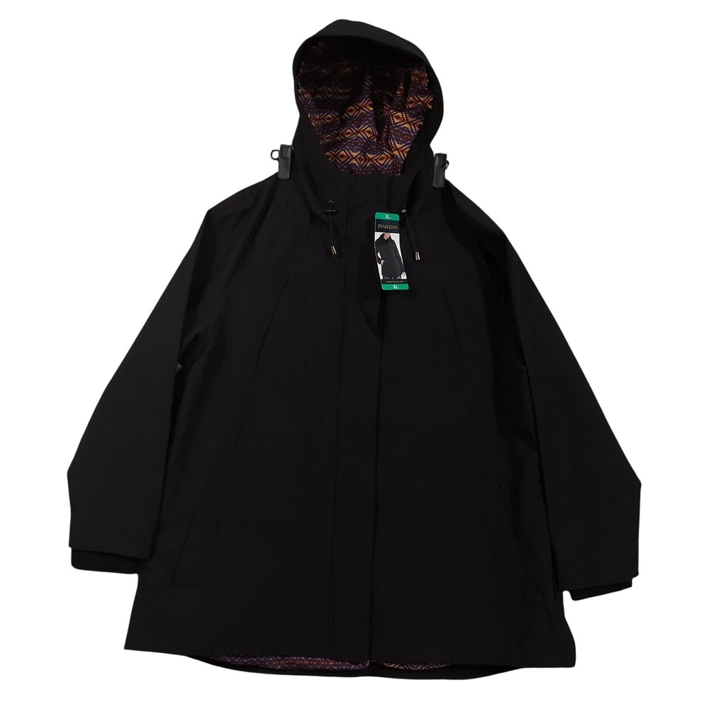 Pendleton Jacket Womens XL Black Hooded‎ Southwestern Lined Parka Coat Winter